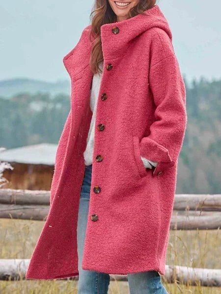 Corinne | Cosy Hooded Button Coat - Pink