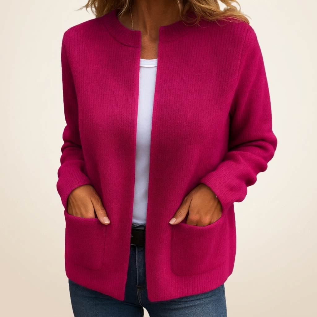 Margot | Zip-Up Cardigan with Patch Pockets - Rose Red
