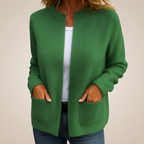 Margot | Zip-Up Cardigan with Patch Pockets - Green