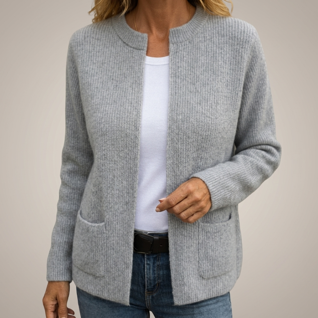 Margot | Zip-Up Cardigan with Patch Pockets - Grey