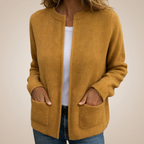 Margot | Zip-Up Cardigan with Patch Pockets - Mustard