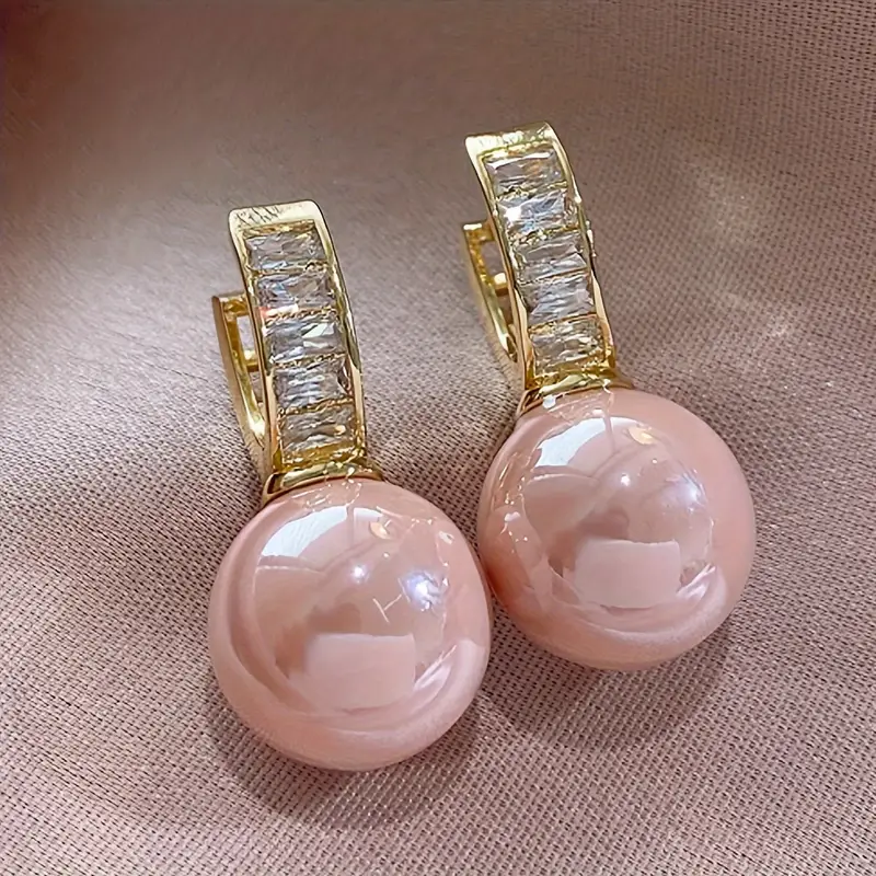 Rose Pearl Zirconia Gold Earrings