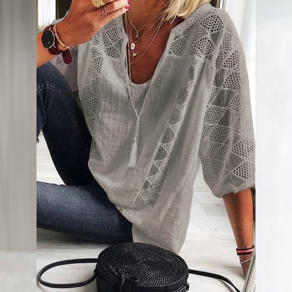 Winona | Crochet-Detail Blouse - Grey