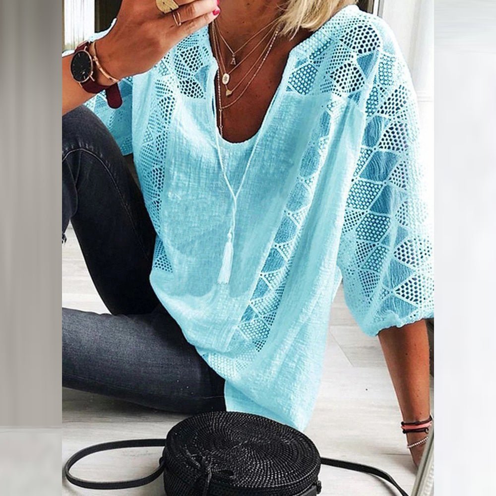 Winona | Crochet-Detail Blouse - Light Blue