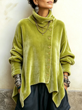 Celeste | Asymmetric Button Turtleneck Top - Green
