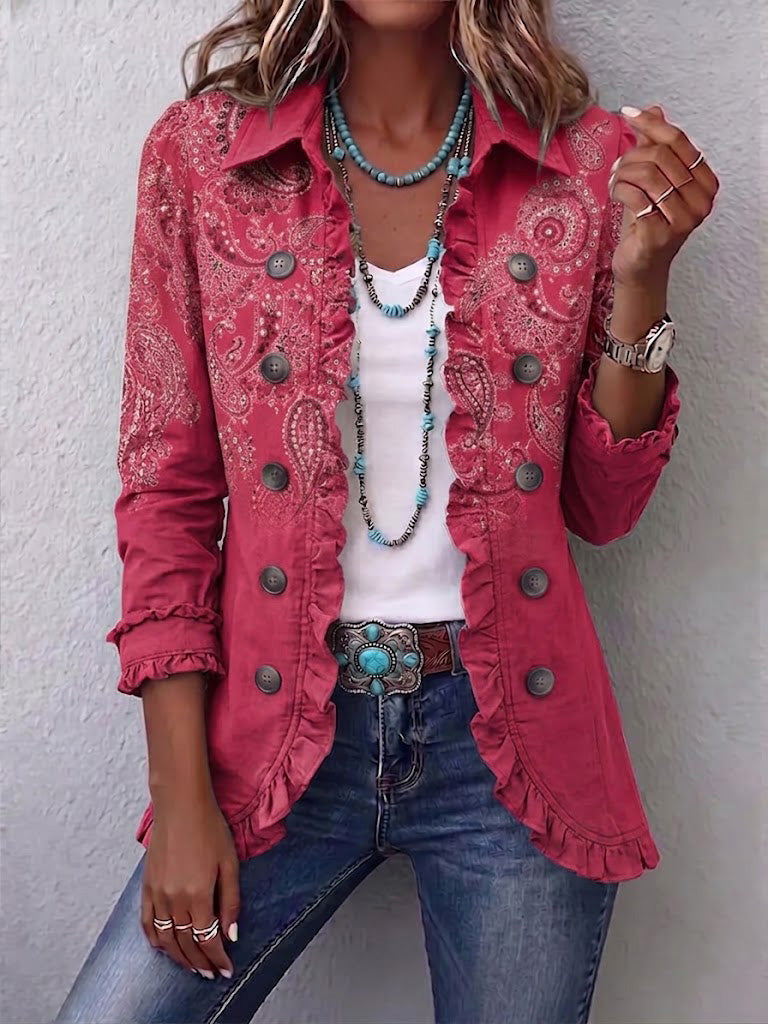 Anaelle | Vintage Paisley Print Ruffled Jacket