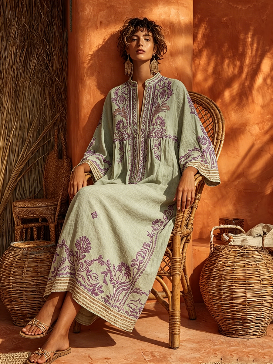 Janet | Embroidered Mediterranean Maxi Dress