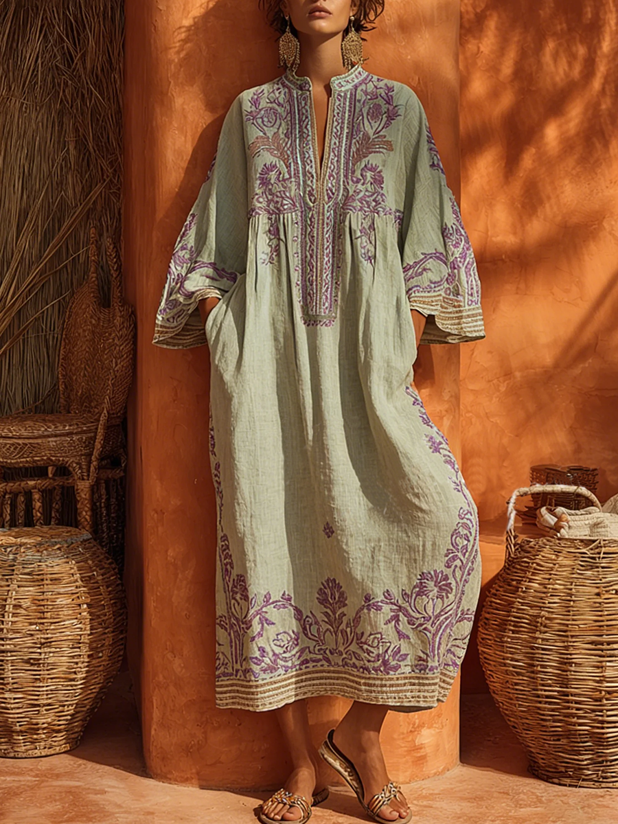 Janet | Embroidered Mediterranean Maxi Dress