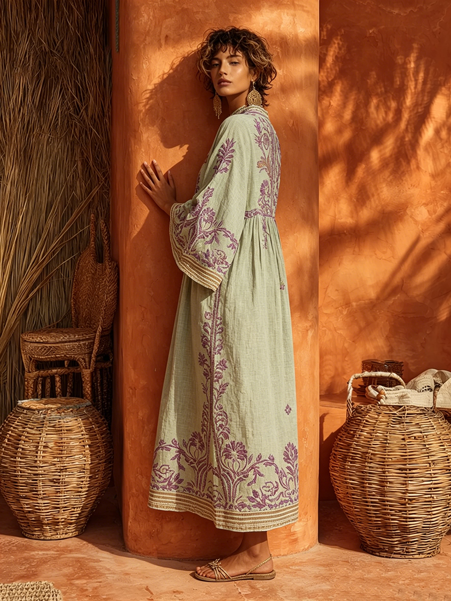 Janet | Embroidered Mediterranean Maxi Dress