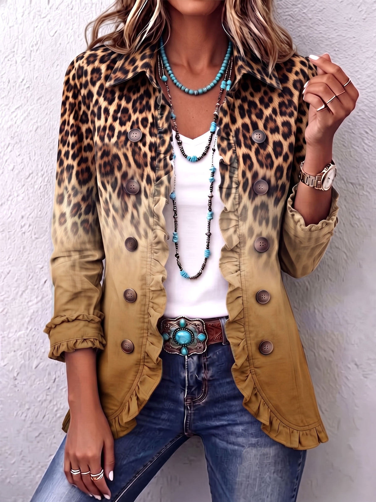 Maelys | Leopard Ombre Ruffle Blazer Jacket