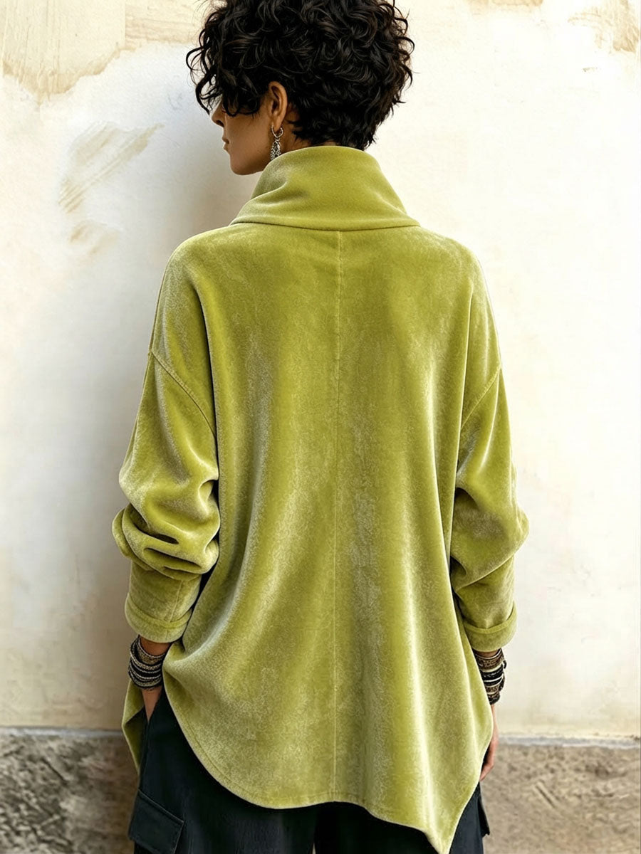 Celeste | Asymmetric Button Turtleneck Top - Green