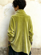 Celeste | Asymmetric Button Turtleneck Top - Green