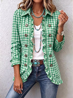 Charlene | Checked Ruffled Button Down Jacket