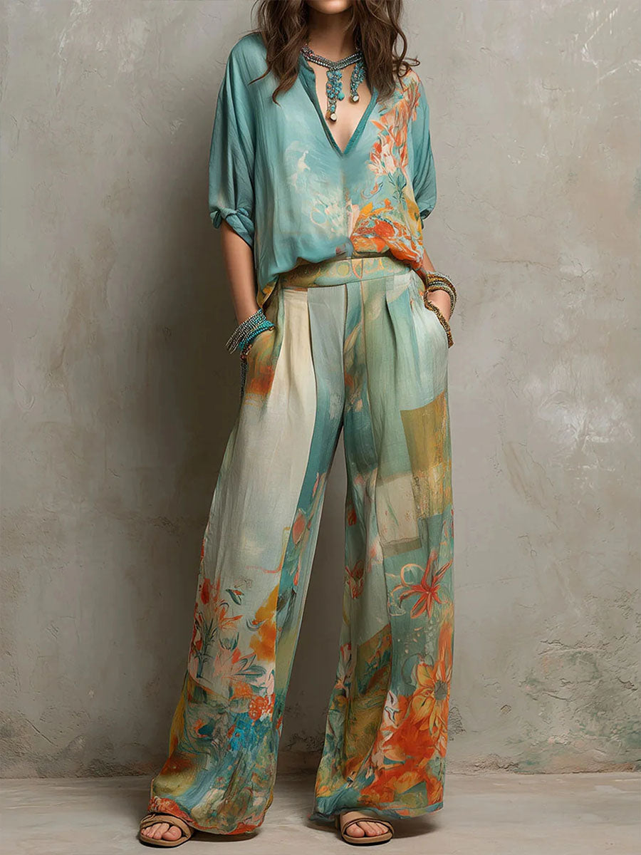 Sandra | Floral Set with Wide Legs