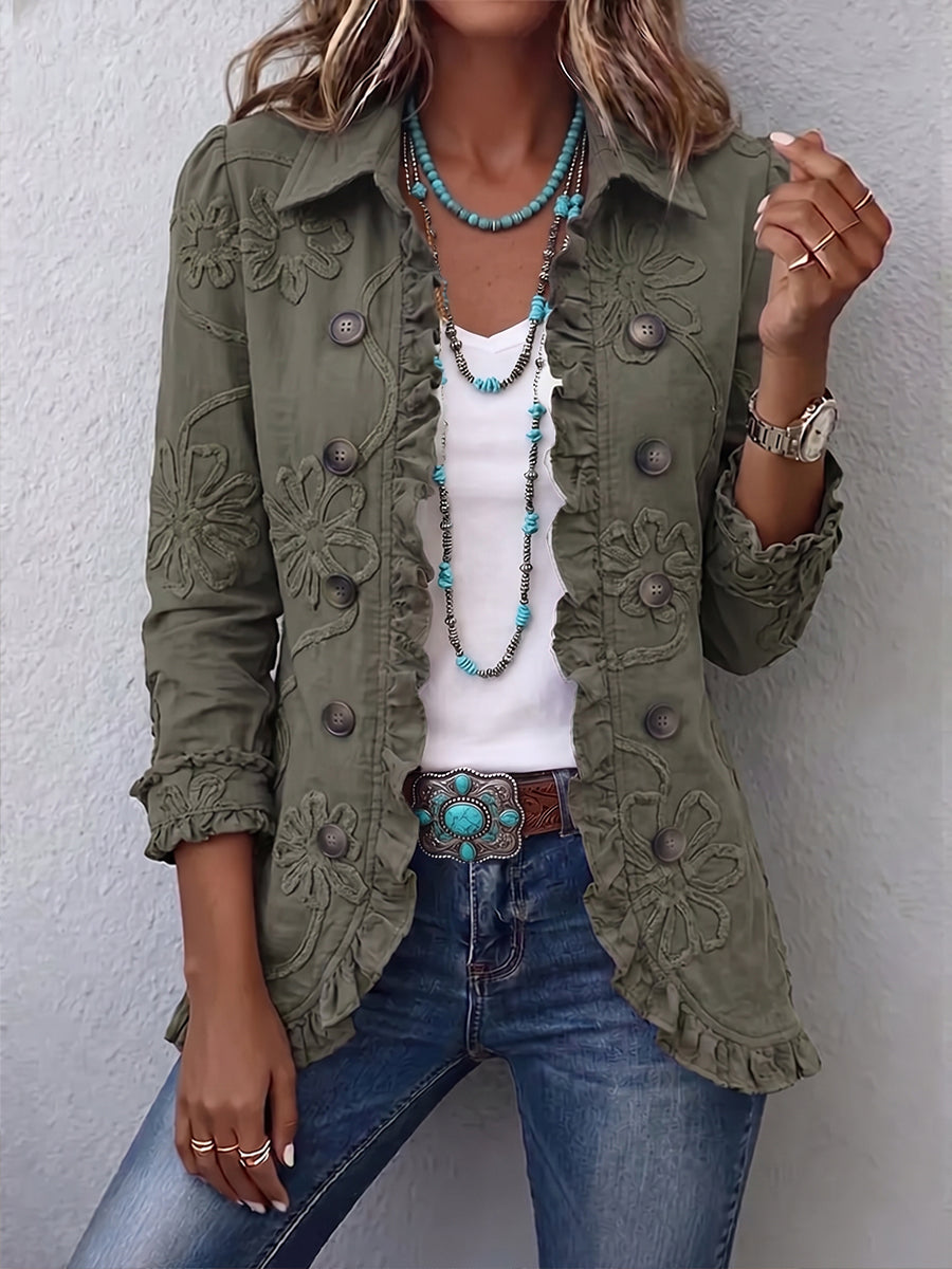 Kamberly | Floral Embroidered Utility Ruffle Jacket