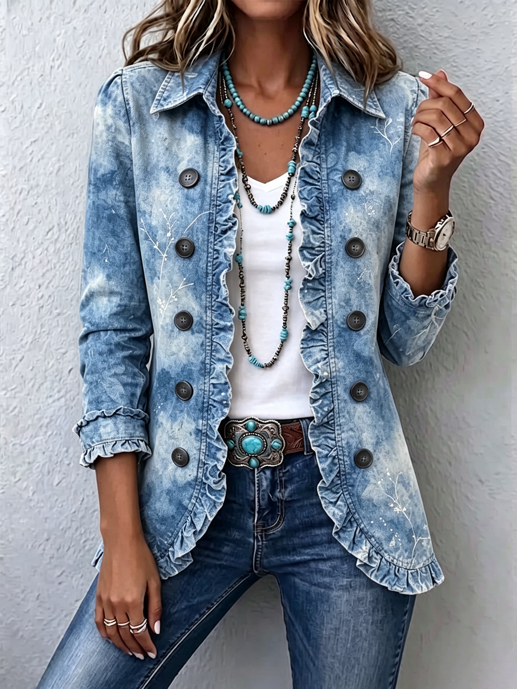 Jemison | Vintage Botanical Print Ruffle Jacket