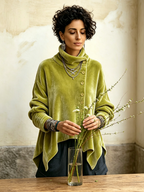Celeste | Asymmetric Button Turtleneck Top - Green