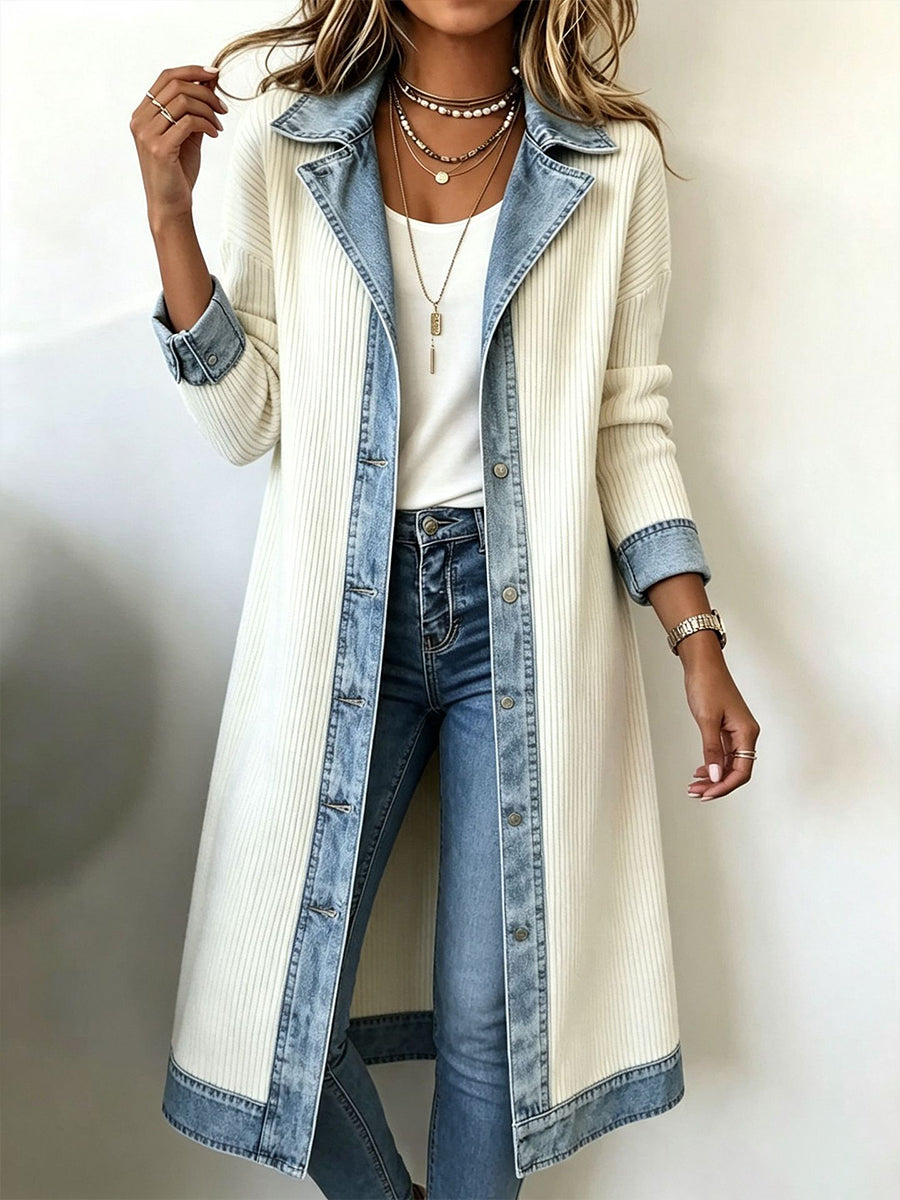 Riley | Long-Line Cardigan with Contrast Trim - White