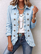 Charlene | Checked Ruffled Button Down Jacket
