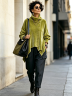 Celeste | Asymmetric Button Turtleneck Top - Green