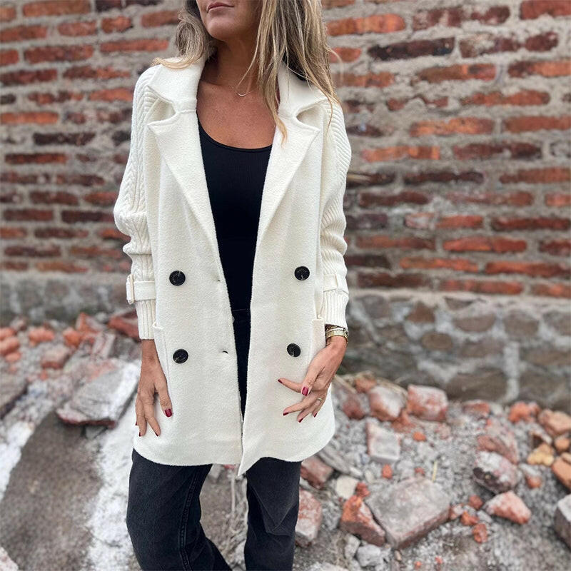 Isola | Knit Sleeve Double-Breasted Coat - White