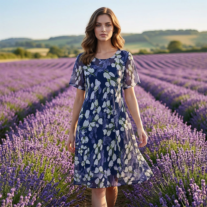 Tamsin | Elegant A-Line Dress with Floral Print
