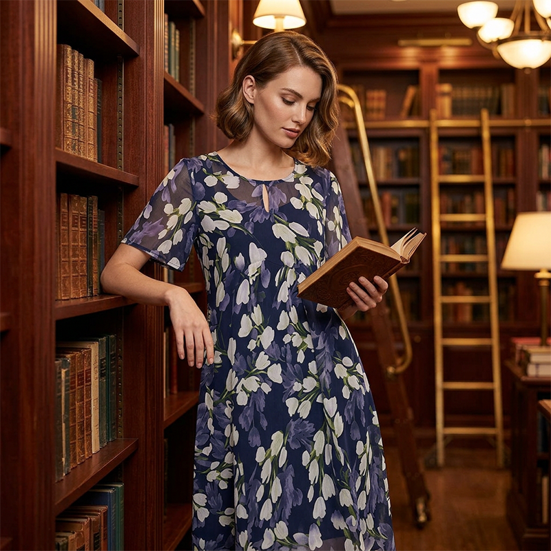 Tamsin | Elegant A-Line Dress with Floral Print