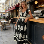 Candela | Baroque Style Maxi Dress with V-Neck