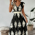 Candela | Baroque Style Maxi Dress with V-Neck