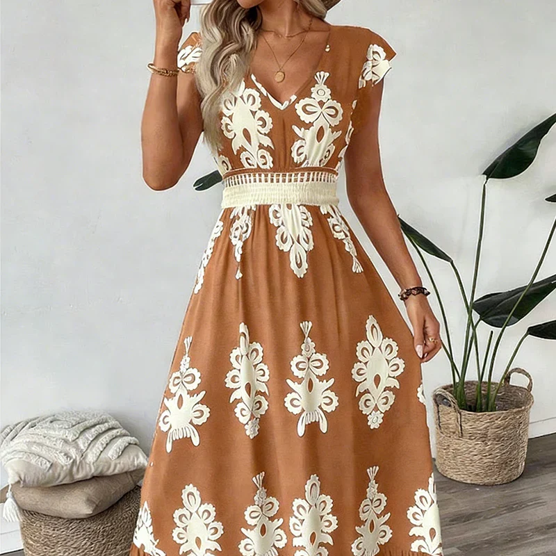 Candela | Baroque Style Maxi Dress with V-Neck