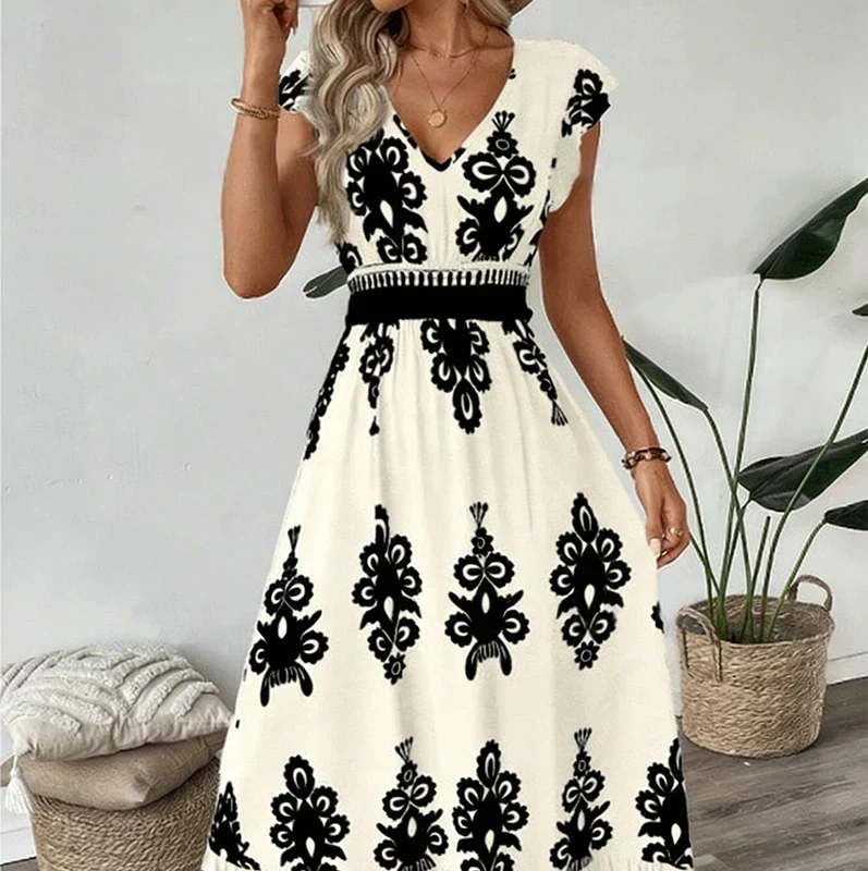 Candela | Baroque Style Maxi Dress with V-Neck