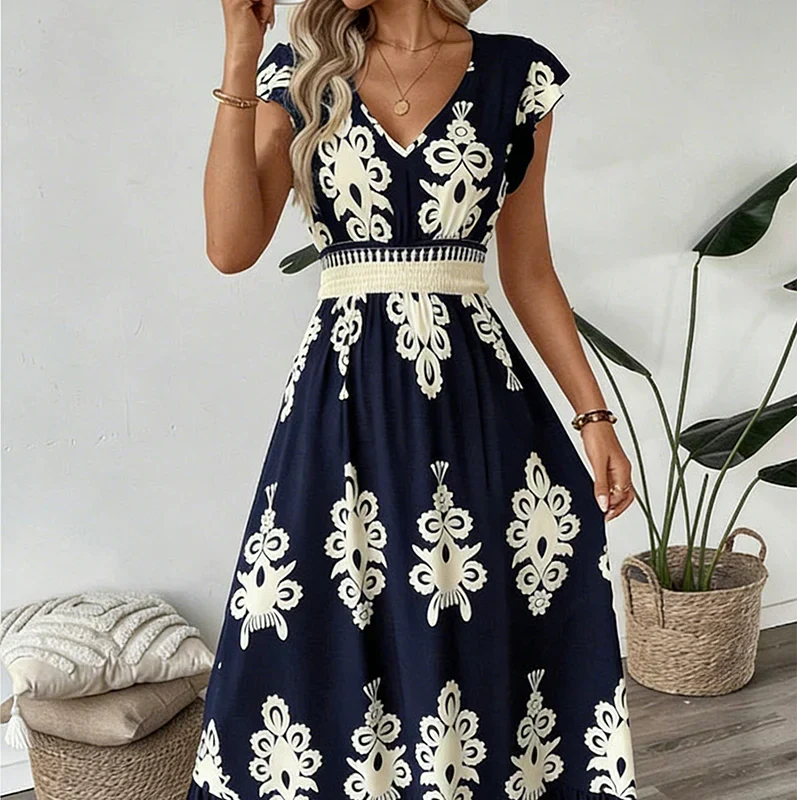 Candela | Baroque Style Maxi Dress with V-Neck