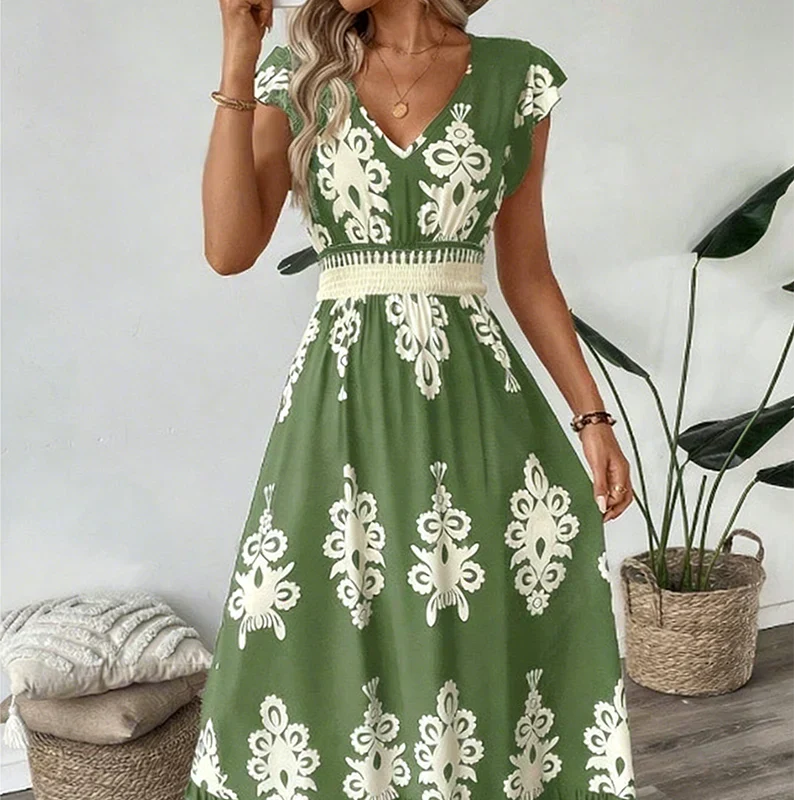 Candela | Baroque Style Maxi Dress with V-Neck