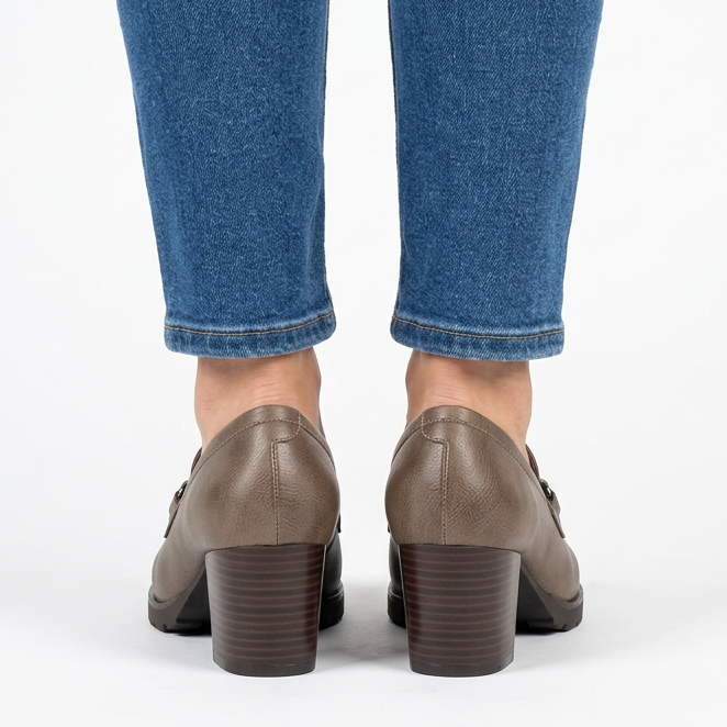 Veronica | Rhinestone Block-Heel Loafer - Taupe
