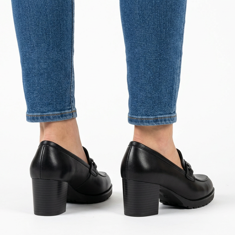 Veronica | Rhinestone Block-Heel Loafer - Black