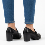 Veronica | Rhinestone Block-Heel Loafer - Black