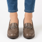 Veronica | Rhinestone Block-Heel Loafer - Taupe