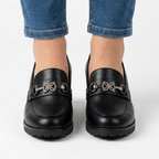 Veronica | Rhinestone Block-Heel Loafer - Black