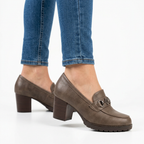 Veronica | Rhinestone Block-Heel Loafer - Taupe