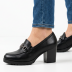 Veronica | Rhinestone Block-Heel Loafer - Black